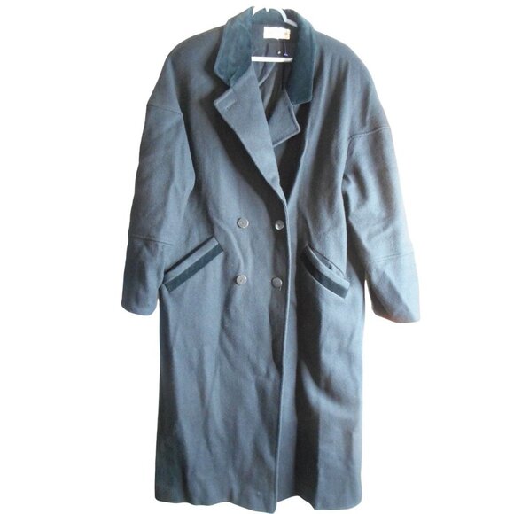 Jonathan Michael Jackets & Blazers - Vintage 1980s Womens Black Wool Long Coat Overcoat Lined Velvet accents